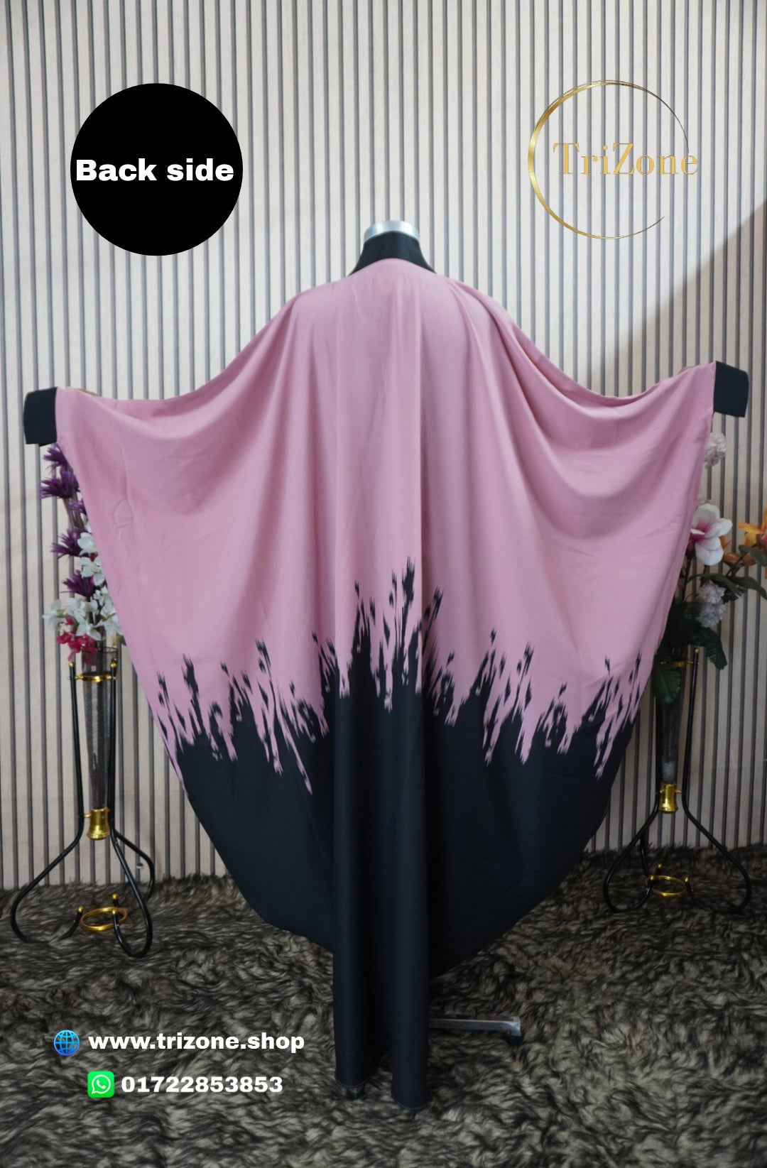 Pink & Black প্রিন্টের লং কাফতান আবায়া।