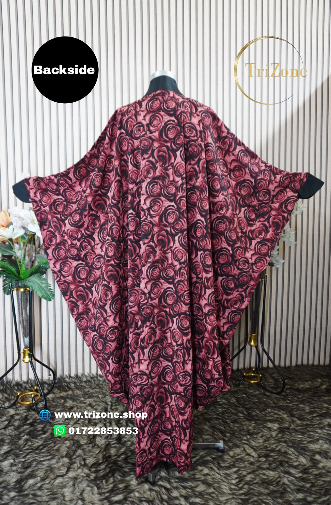 Rose x black- প্রিন্টের লং কাফতান আবায়া