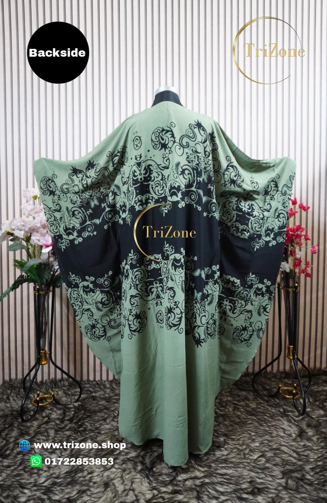 Olive-Black Middlework প্রিন্টের লং আবায়া।