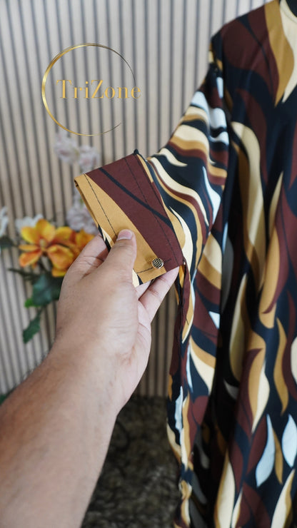 Brown Colourful Print- লং কাফতান আবায়া।