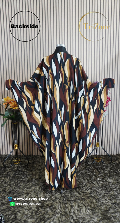 Brown Colourful Print- লং কাফতান আবায়া।