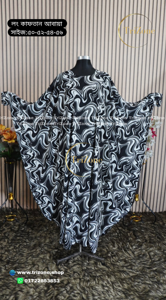Ash Zigzag- প্রিন্টের লং কাফতান আবায়া।