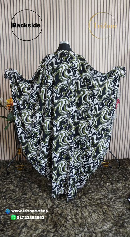 Olive Zigzag- প্রিন্টের লং কাফতান আবায়া।