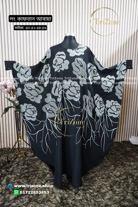 Rosy Black প্রিন্টের লং কাফতান আবায়া।
